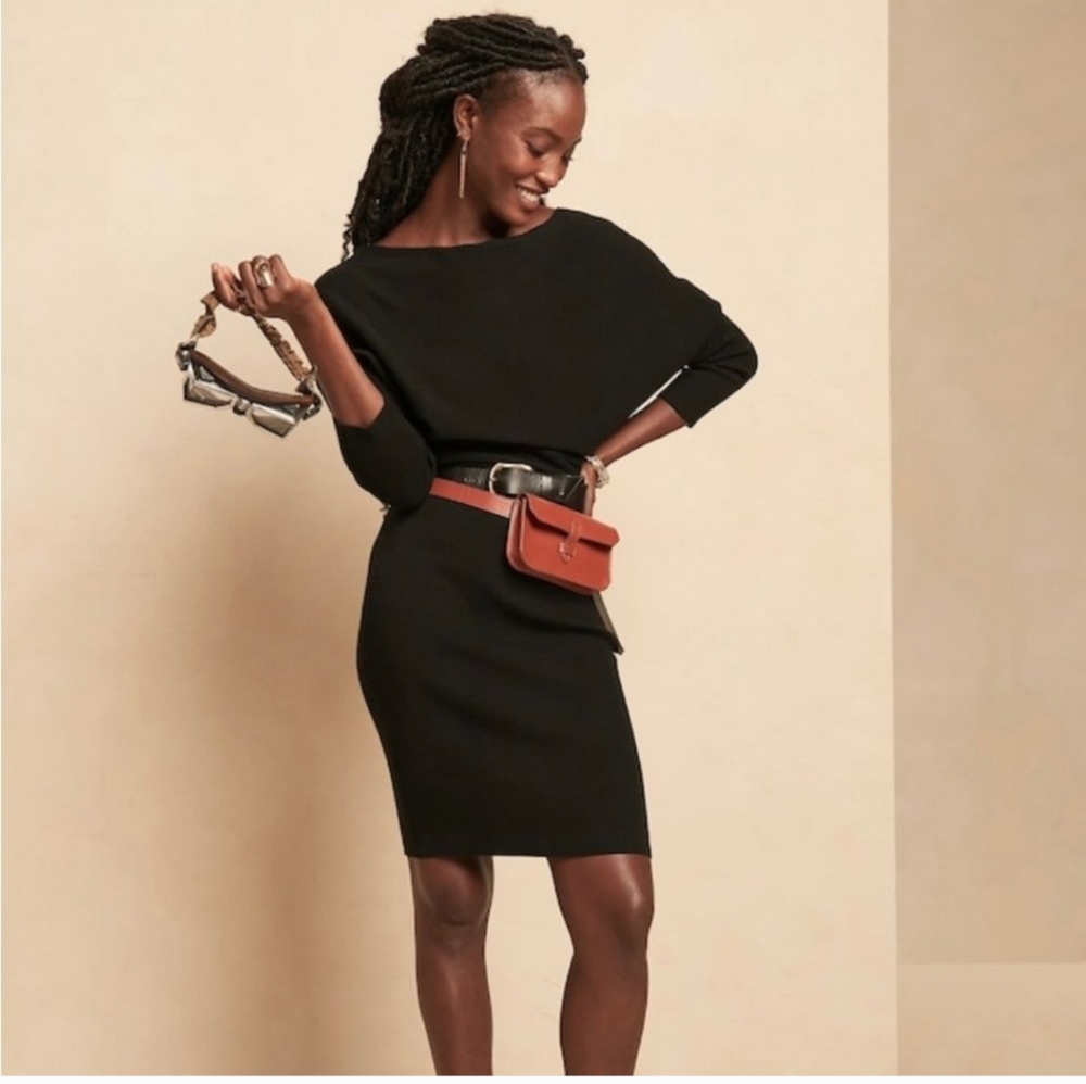 Banana Republic Colleta Off-Shoulder Sweater Dress in Black
